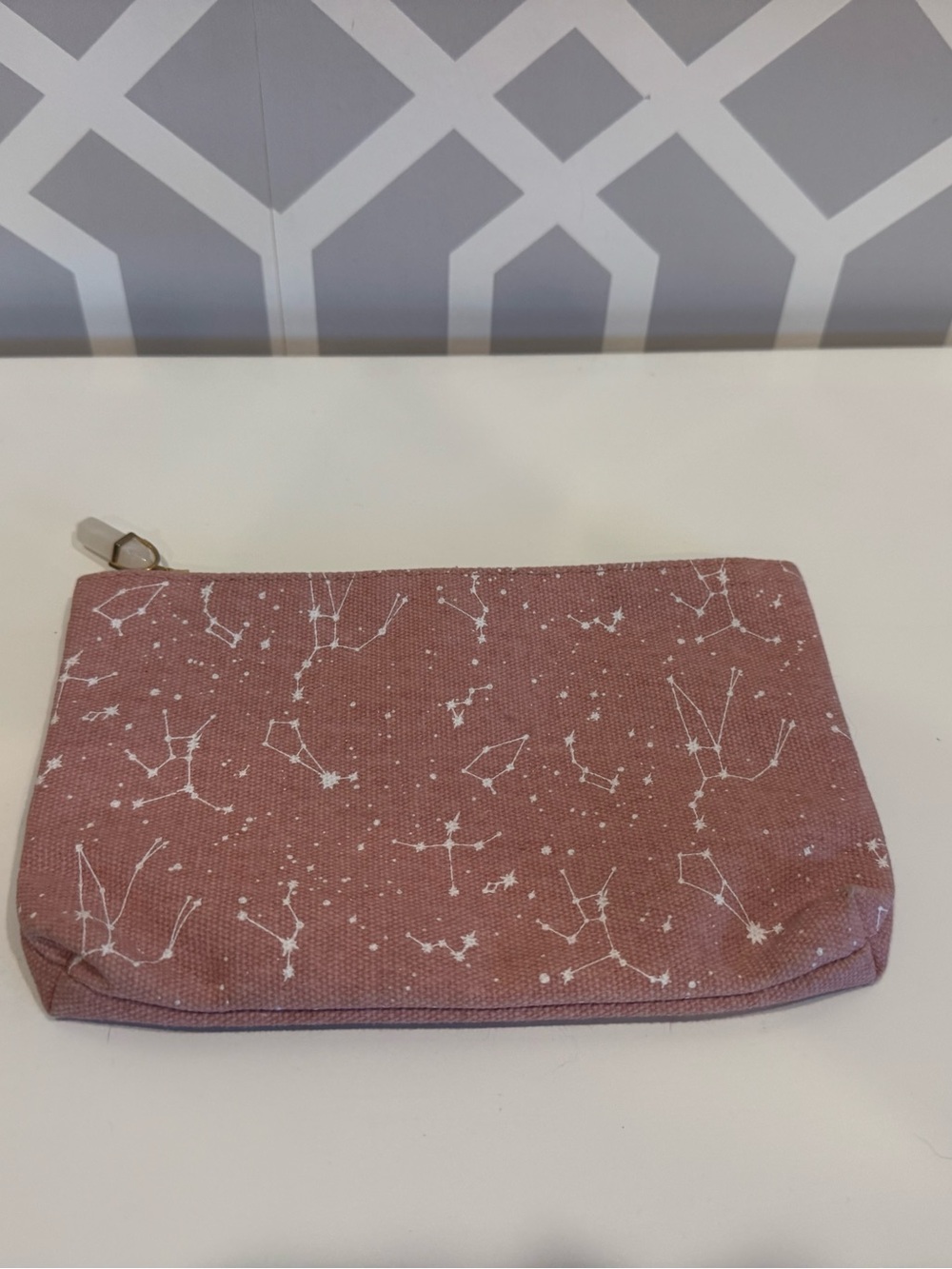 Ipsy Dusty Rose Constellation Canvas Pouch with faux crystal zip - Women’s Bags